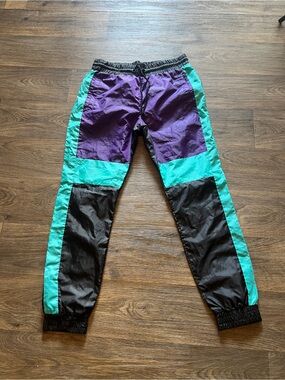 Men’s Colorblock Windbreaker Pants - Purple, Teal & Black Size Medium never worn